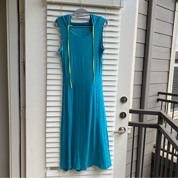 COii Aqua LARGE Sexy Cut-out Back Bodycon Tie Hoodie Sleeveless Maxi - Picture 6 of 14